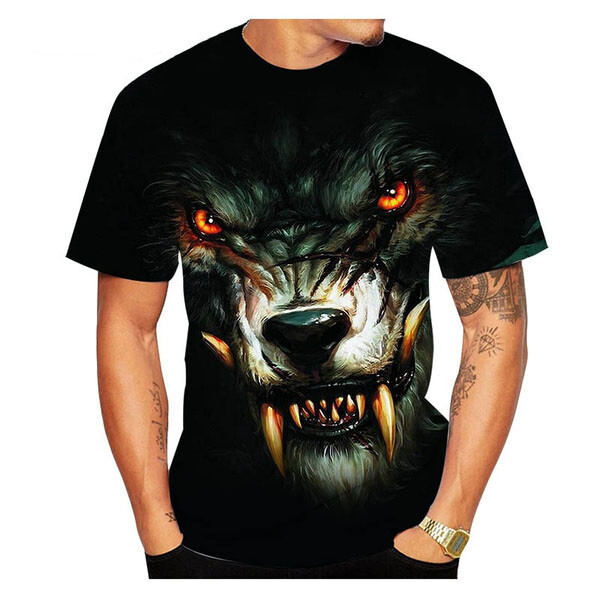 T-shirt Unisexe 3D Lion Loup - Col Rond, Manches Courtes, Neuf Avec étiquettes