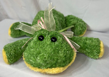 Multi Green Tones Frog DanDee soft 8" laying plush floppy Stuffed toy pink bow