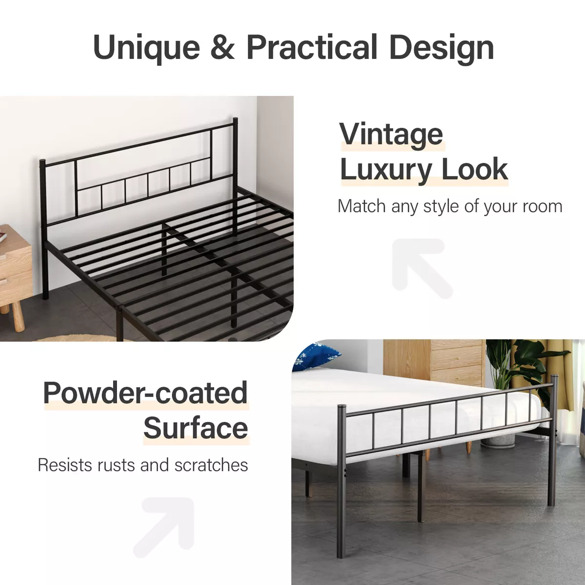 Metal Platform Bed Frame Mattress Foundation Heavy Duty Steel Slat