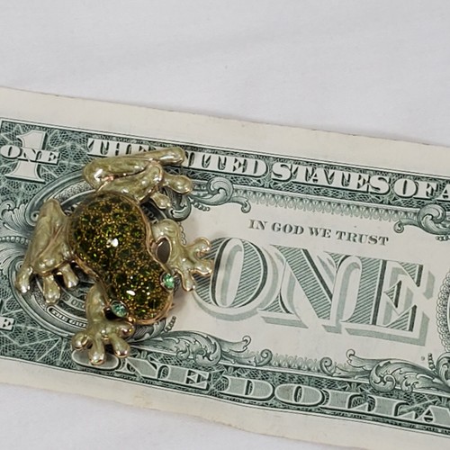 Tree Frog Pin Enameled Green Rhinestones Goldtone Brooch Vintage Claiborne Toad - Picture 3 of 12