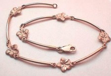 8MM 14K ROSE GOLD DC MATTED HAWAIIAN PLUMERIA FLOWER CURVED BAR ANKLET 9.0" #3