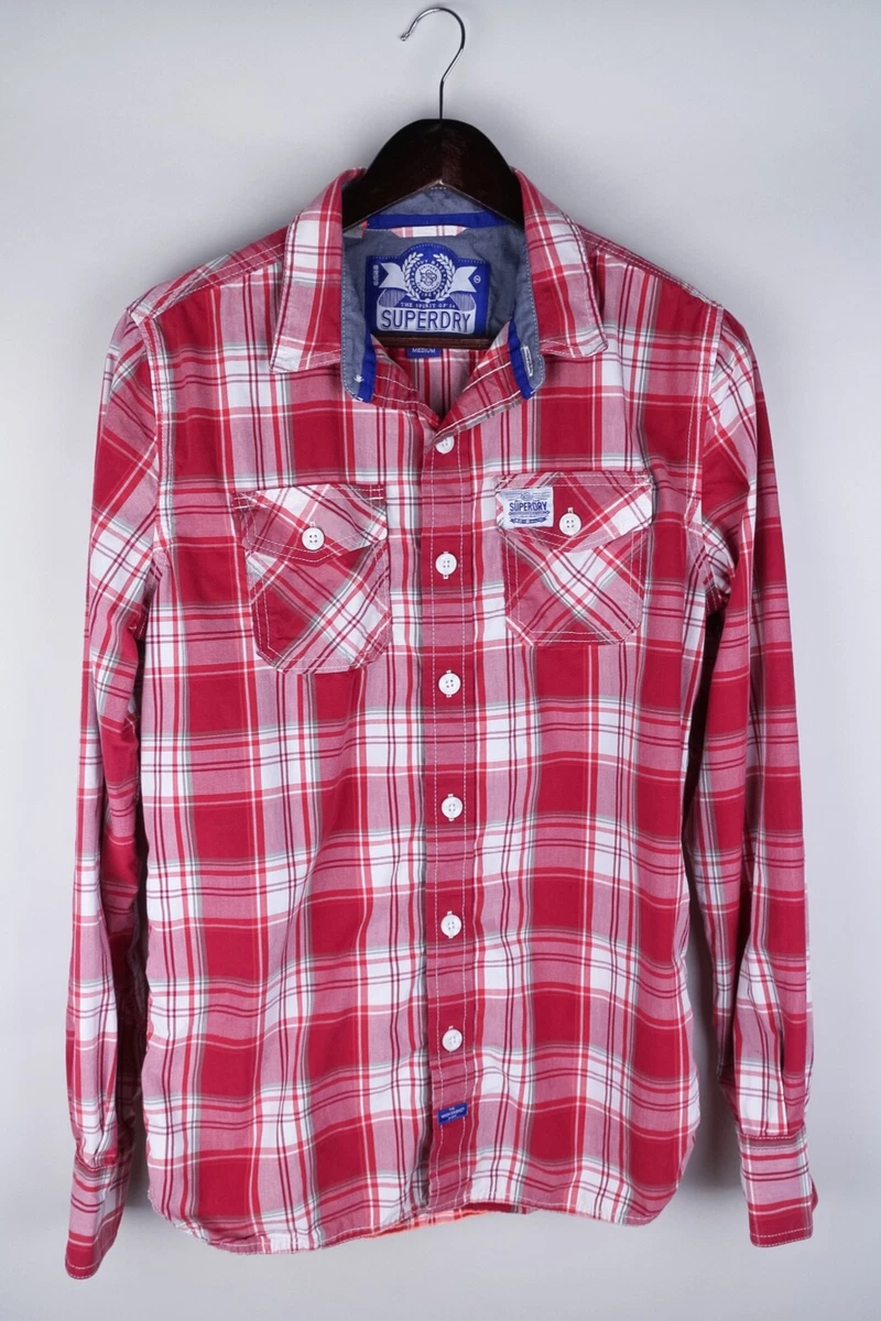 Superdry Men Casual Shirt Red Check Cotton size M