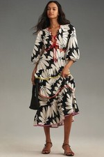 Farm Rio x New Anthropologie Cutout Tiered Linen Maxi Dress Size S NWT