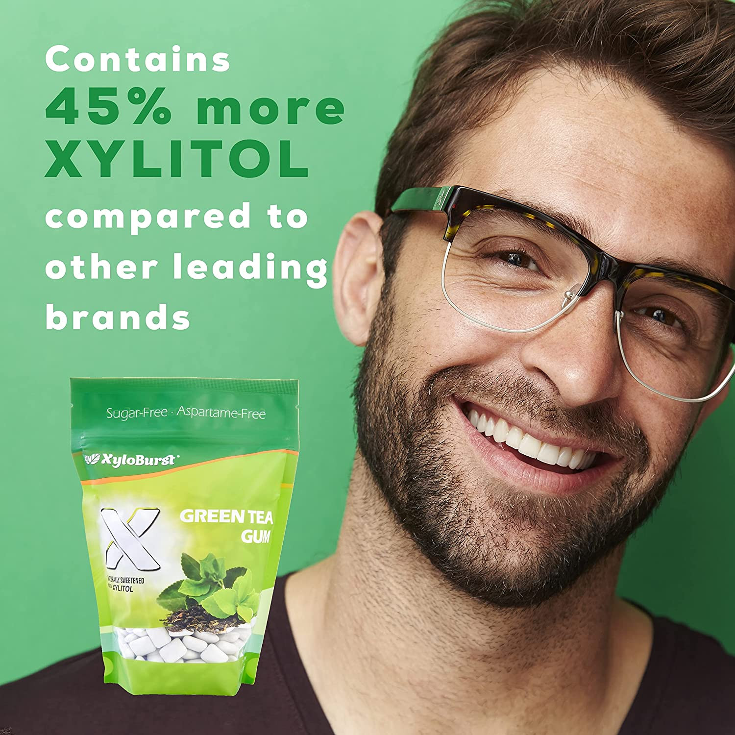 Green Tea Sugar Free Gum - Natural Xylitol Chewing Gum - Bulk 500 Count Bag - No