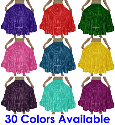 Satin 4 Tiered Gypsy Skirt Belly Dance Jupe Oriental 6 Yd Flamenco Frill Ruffle