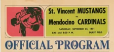 1971 Program St Vincent Mustangs VS Mendocino Cardinals Durst Field
