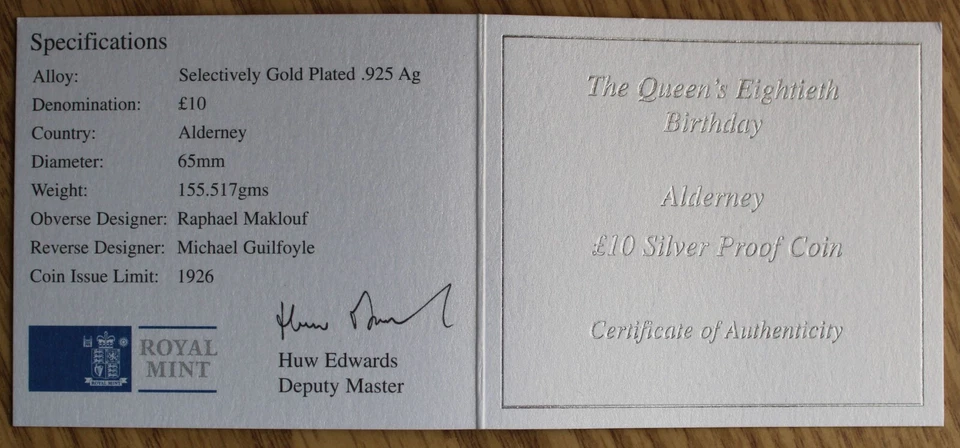 2006 Queen's 80th Birthday Alderney Gilded Silver 5 oz Proof £10 Coin Royal Mint - Image 4 of 4