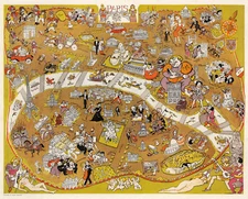 Pictorial Map of Paris, France Wall Art Poster Print Decor Vintage Style History