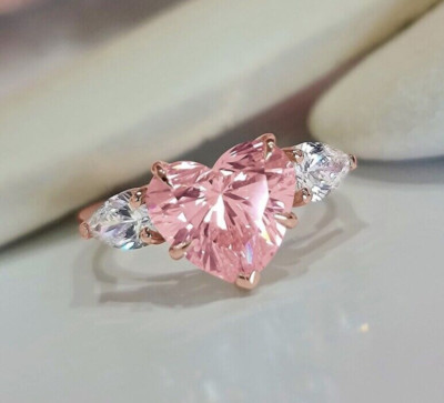 3 Ct Certified Heart Cut Natural Pink Diamond Solitaire Ring Rose Gold Finish