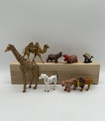 LOT Hong Kong Plastic Zoo Animals Giraffe, Hippos, Wild Cats, 2-Hump Camel Bird+