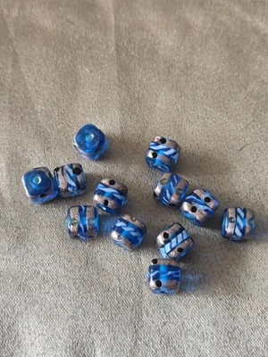 Lot Of Murano-Style Lampwork Glass Beads, Square, Blue White, Copper, 10x11mm - image 1 of 3