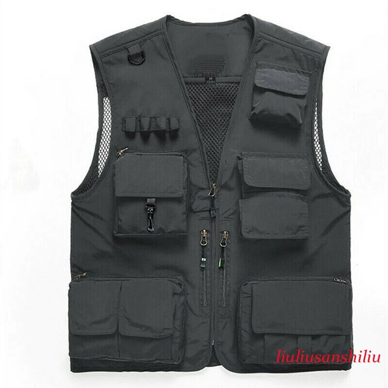 Men's Fishing Travel Photo Cargo Vest Casual Outdoor Work Safari Jacket Pockets