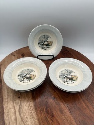 Ovington s Fifth Avenue Currier & Ives Grey N.Y. Dinnerware Bowls Winter Scene