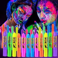 Neon UV Glow Face Paint Sticks 12 Pack for Festivals Halloween