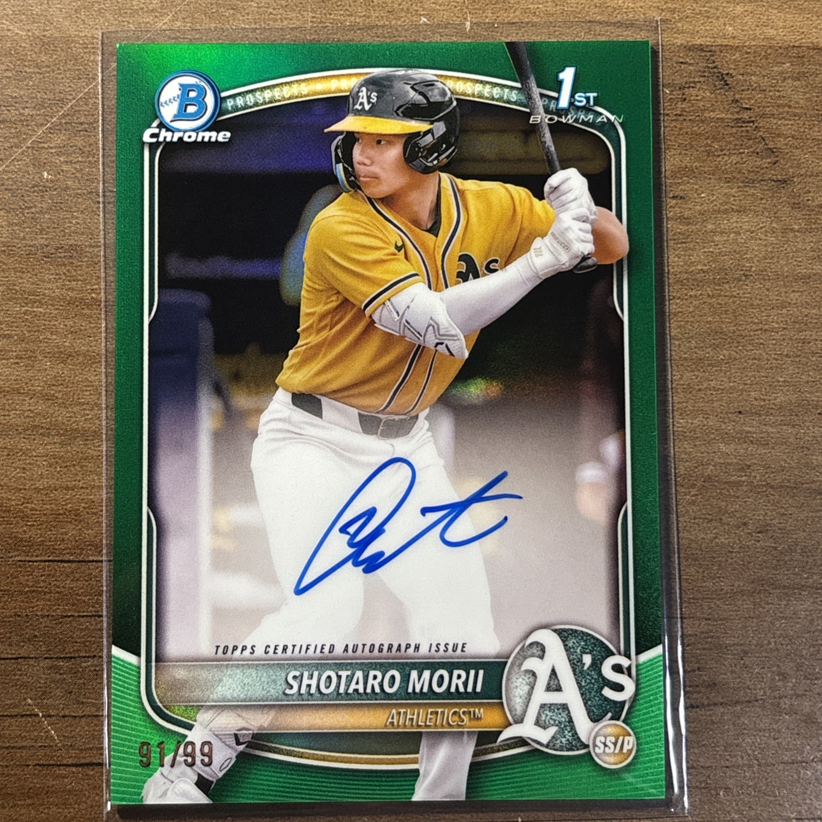 2025 BOWMAN CHROME SHOTARO MORII 1ST TRUE GREEN REFRACTOR AUTO /99 Athletics