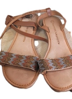 Chinese Laundry  Strappy Beaded Sandals  Tan Size 8.5 Summer Beach Casual 