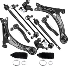 12pc Set Front Suspension Kit Lower Control Arm Inner Tie Rod End Outer Tie Rod