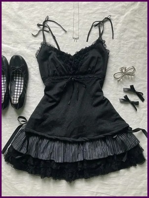 Punk Y2k Skirts Women Clothes Goth Sexy Ropa Aesthetic Stripe High Waist Lace