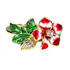 925 Sterling Silver Ring Round Simulated Cz Gemstone Enamel Flower Jewelry Sz 7