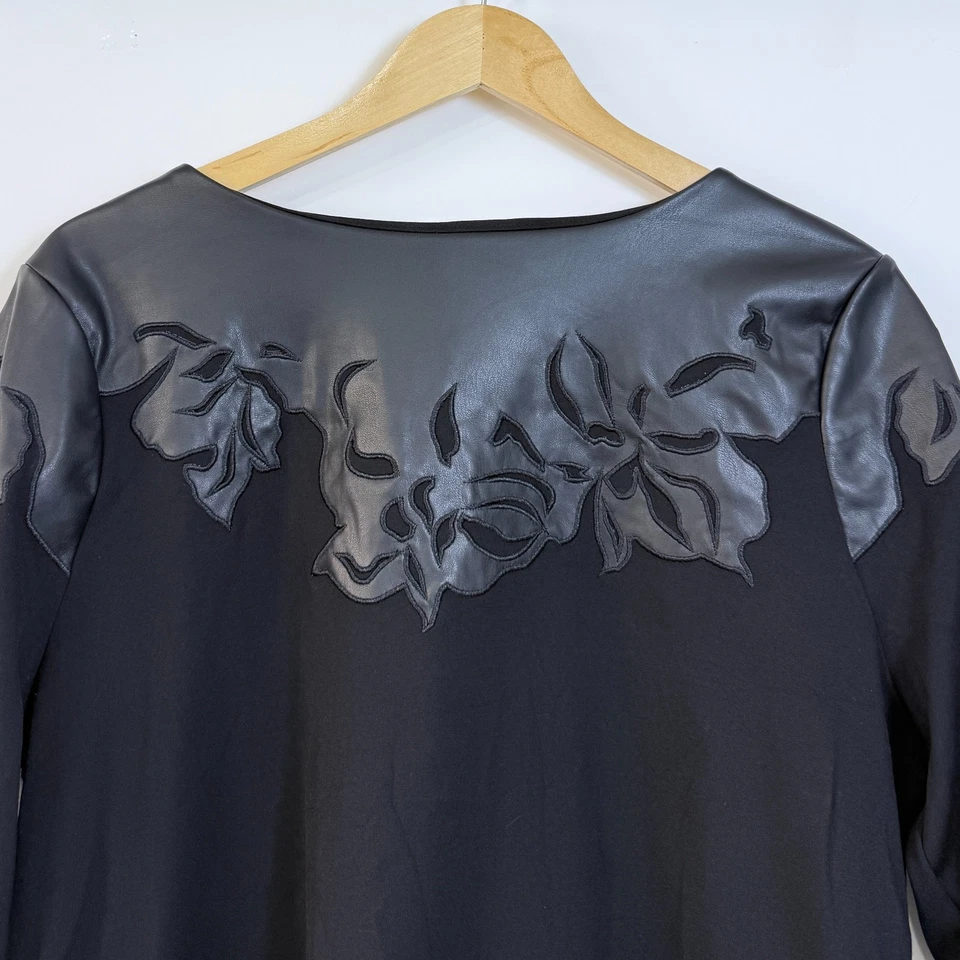 Top Chicos Imitación Cuero Ponte Mezcla Talla 2 Grande Negro Mangas 3/4 Elastizado Oficina Foto 2 de 4