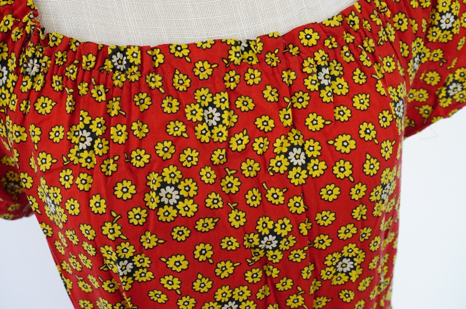 Vintage 70s Red Floral Cotton Short Sleeve Hippie Maxi Dress M- READ