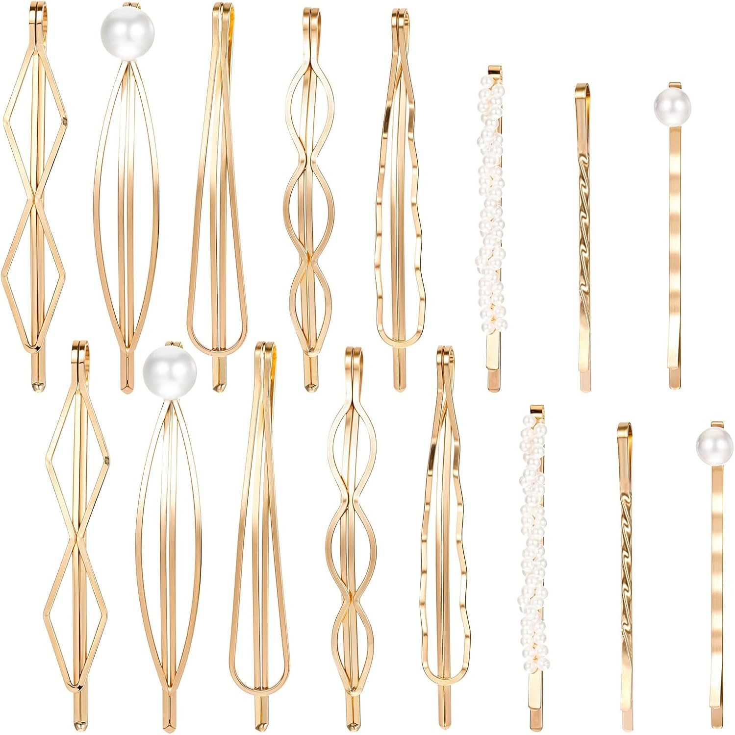16PCS Bobby Pins Pearl Gold Geometric Decorative Hair Clips, Elegant Hair Barret