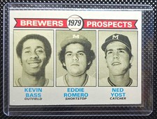 1979 Topps #708 Brewers Prospects Kevin Bass / Eddie Romero / Ned Yost RC