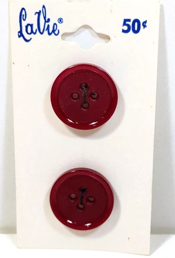 Vintage La Vie Wine Red Carded Buttons x 2 Pieces 4-Hole 7/8" B19 - Image 2 of 4