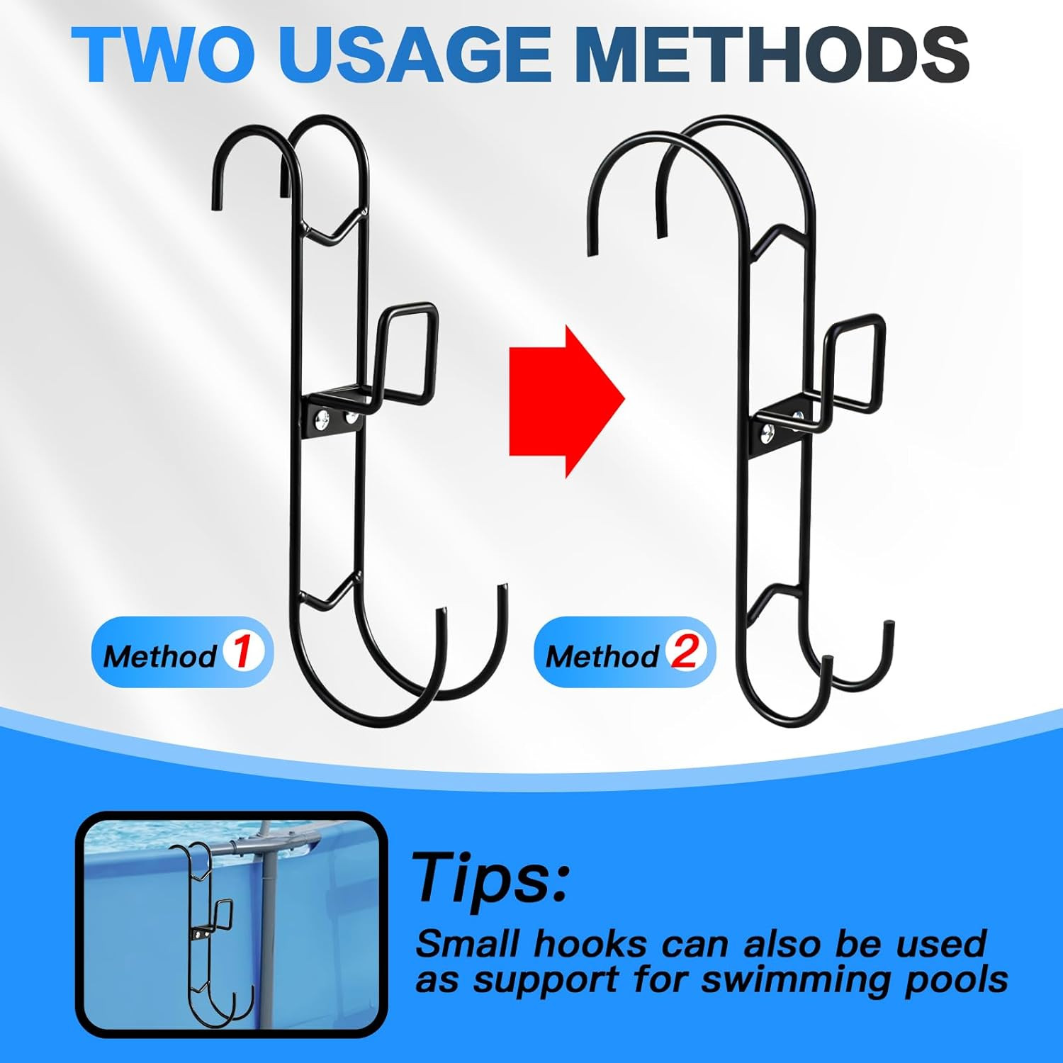 2Pcs Pool Fence Hooks, Heavy Duty Pool Pole Hangers with Detachable Poolside