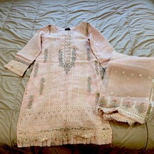 Light Pink Chiffon Net Embroidered Salwar Kameez Set Dupatta for Women