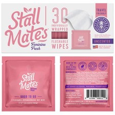 Stall Mates Wipes Feminine Fresh – Flushable, Unscented, PH-Balanced | 30 Travel