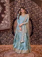 New Launching Japan Satin Sky Blue Top Lehenga With Dupatta For Indian Function