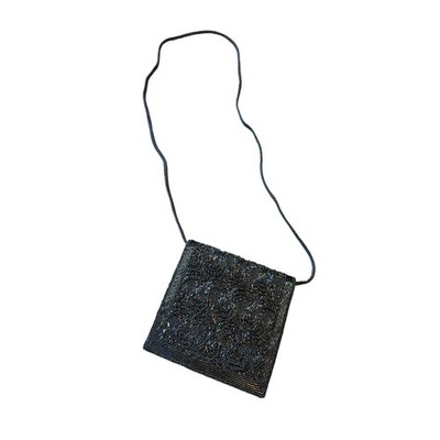Sasha Crossbody Bag Black Beaded Paisley Evening Purse Hand Made In India Satin