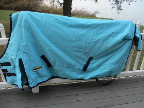 used  82" BLUE MCALISTER 1200D 300G HEAVY WINTER TURNOUT WATERPROOF BLANKET