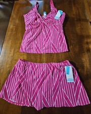 Sunsets Pink/White Striped 2pc Tankini Top 38...