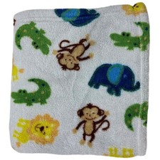 Baby Kiss White Jungle Animals Blanket Fleece Monkey Elephant Lion Alligator