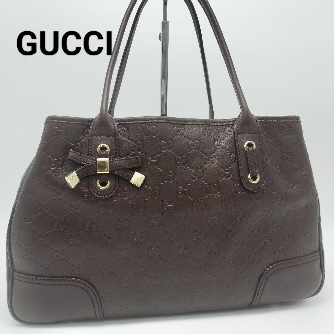 Gucci GG Leather Tote Bag Dark Brown Used Japan Premium Condition