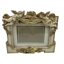 Cherub Angel Cherries Floral Photo Picture Frame Ornate Gold Cream Vintage Style