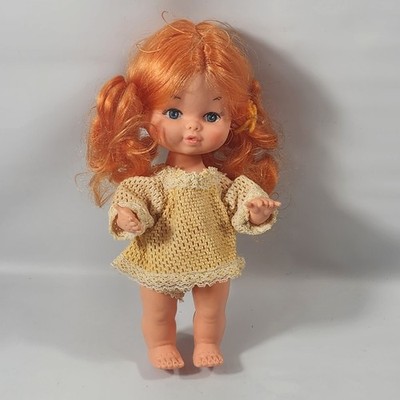 Vintage Playmates Red Head Girl Doll Blue Eyes Yellow Dress Made In Hong Kong
