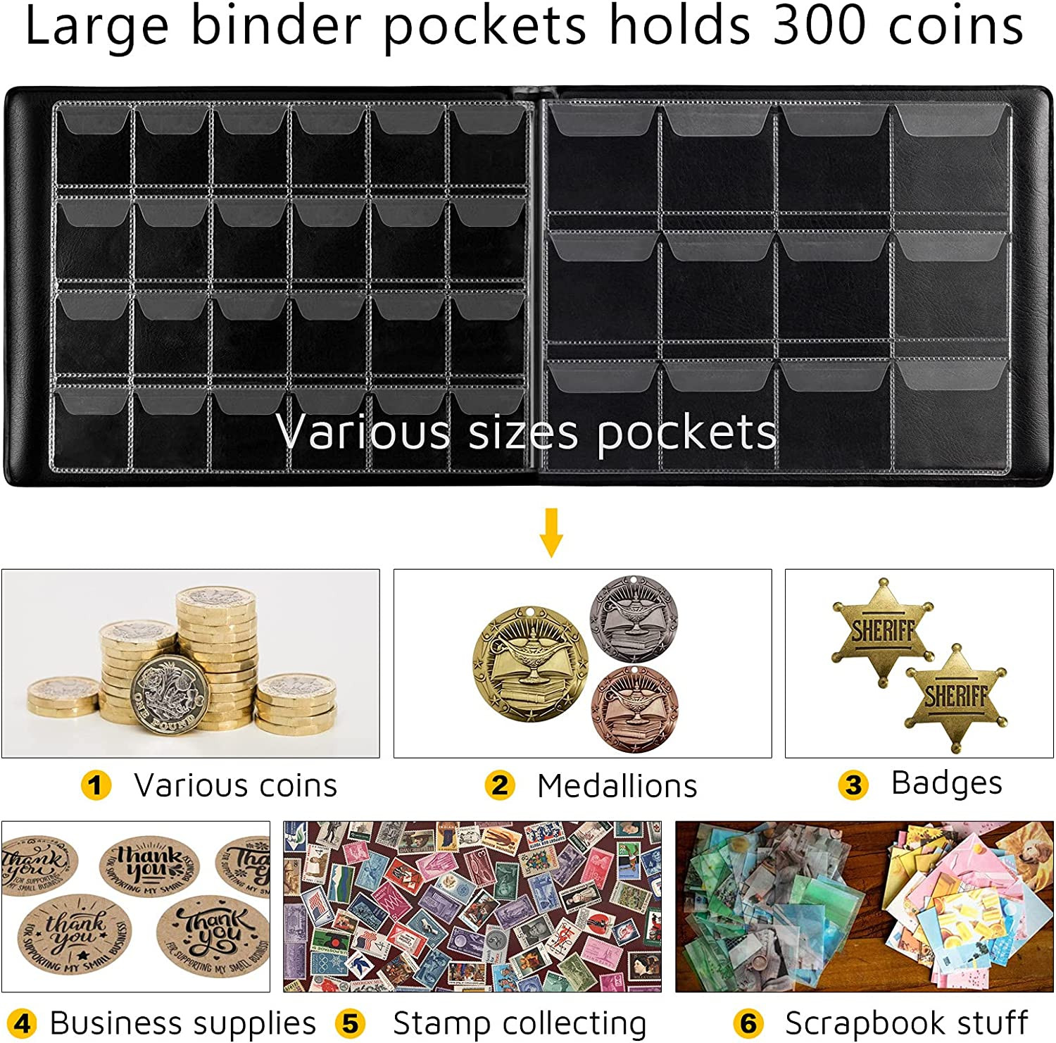 Coin Collection Supplies Holder Book for Collectors, 300 Pockets Coin Collection