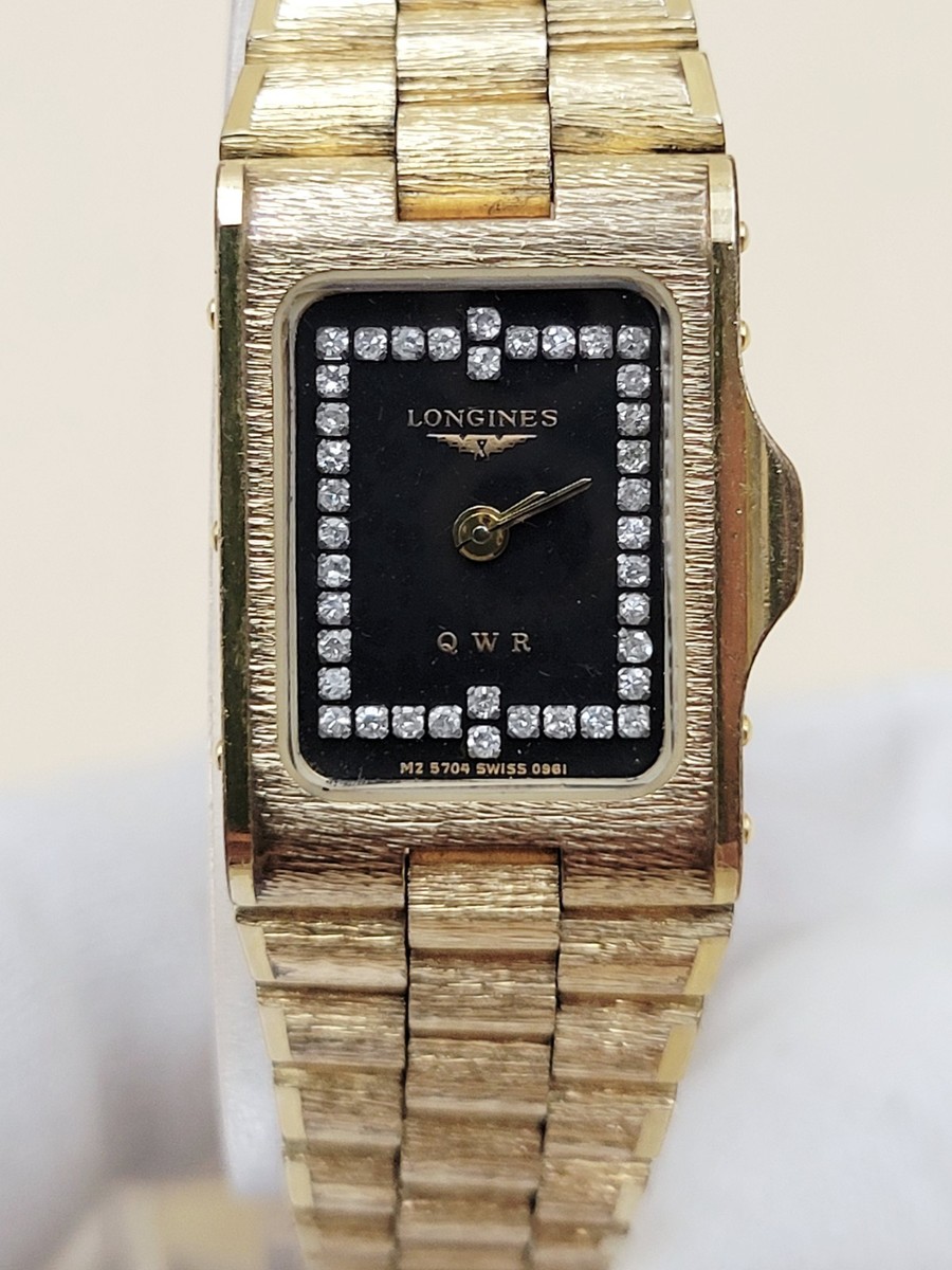 Vintage Longines QWR Diamond Tank Watch MZ 5704 Gold Bark Finish