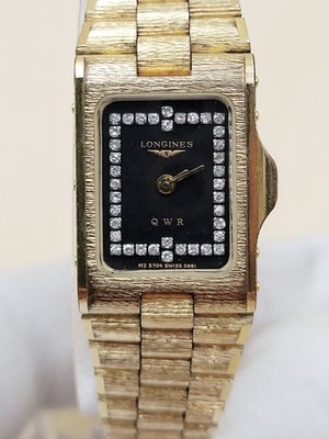 Vintage Longines QWR Diamond Tank Watch MZ 5704 Gold Bark Finish