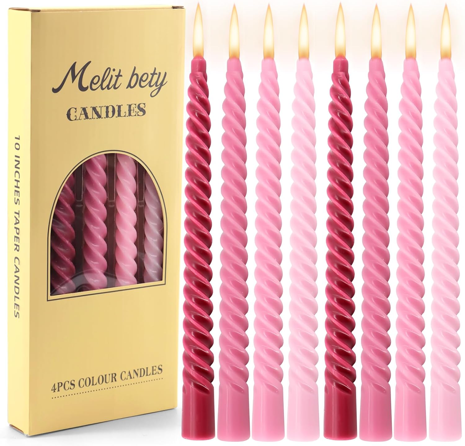 10 Inch Tapered Candles,Pack of 8 Twisted Gradient Dinner Candles,Scentless and