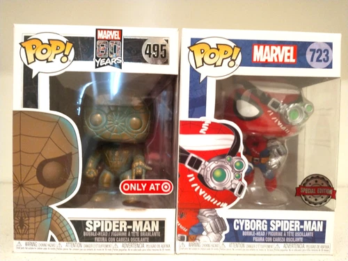 Spider-Man Funko Pops 495 & 723 Patina and Cyborg