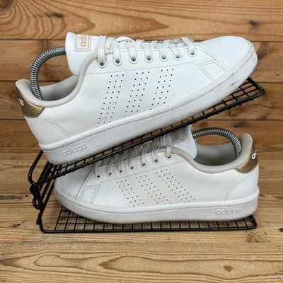 Adidas Turnschuhe Damen Größe UK 6 Advantage Weiß Kupfer Leder Freizeitschuhe