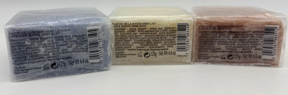 Lote de 3 barras de jabón L’Occitane Savon de la Bonne Mère lavanda leche rosa 125 g cada una Foto 2 de 2