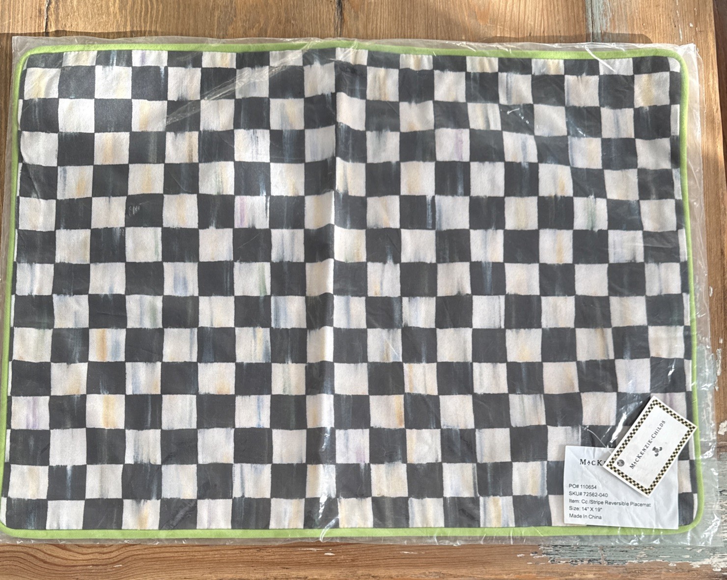 Retired Mackenzie Childs Courtly Check/ Stripe Reversible Placemat NIP