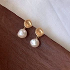 Baroque Pearl Earrings Drop Gold Plated Vintage French Dangle Elegant Gift