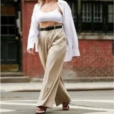 ABERCROMBIE  FITCH Tailored Wide Leg Pant Heathered Taupe Khaki Tan Sz L RR8 