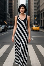 Michael Kors Women’s Maxi Dress Black White Striped Sleeveless Size M